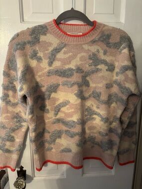 Anthropologie Cozy Camouflage Crewneck Sweater - Pink/Gray